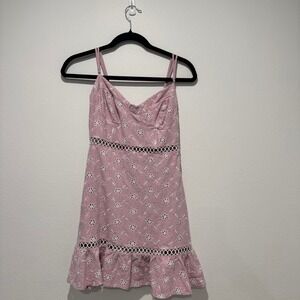 Astr The Label Pink Eyelet Mini Dress Floral Lace Coquette Kawaii Cottagecore